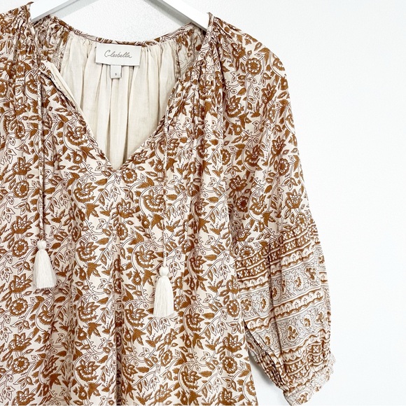 BOGO! Cleobella Rosy Block Print Cotton Mini Dress Tan Size Small - Picture 5 of 11